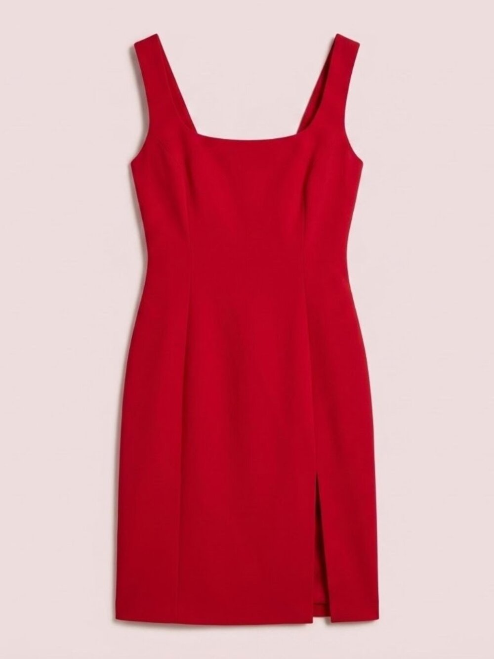 Vintage Elegant Crimson Square-Neck Midi Dress with Side Slit